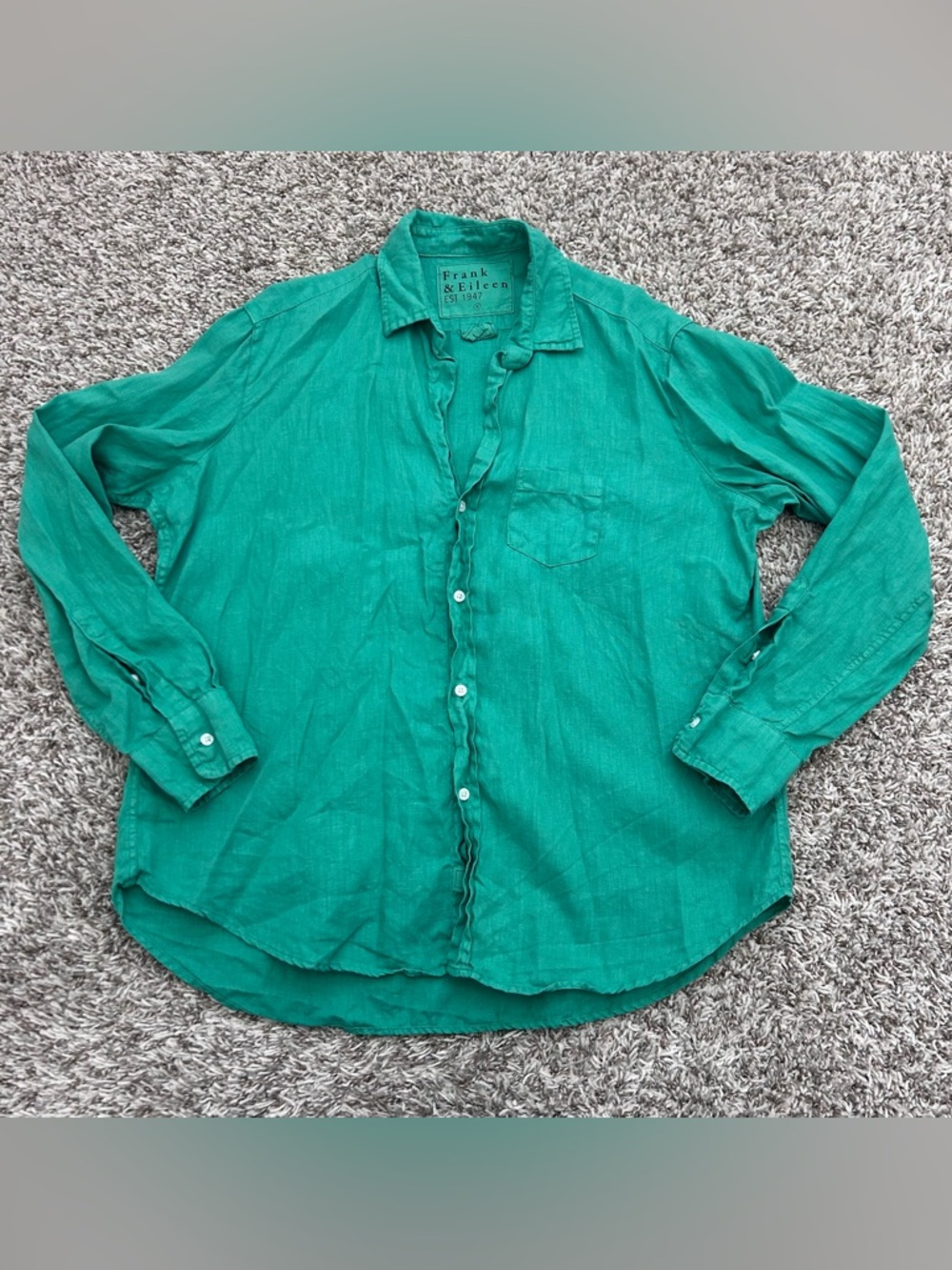Frank & Eileen Relaxed Linen Button-Up Shirt Kelly Green Small